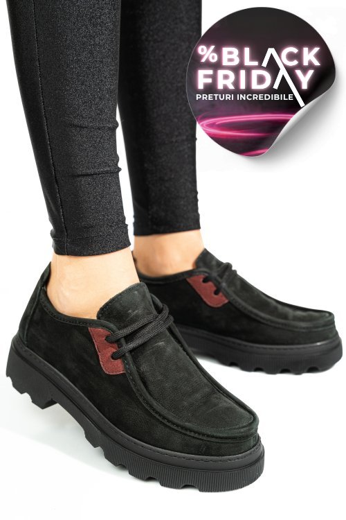 Pantofi negri piele naturala nabuk apckd-9524