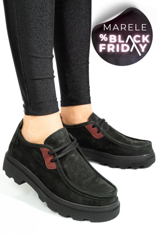 Pantofi negri piele naturala nabuk apckd-9524