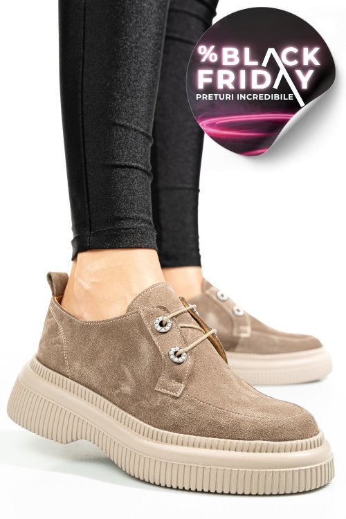 Pantofi bej piele naturala intoarsa 2s7751617sp