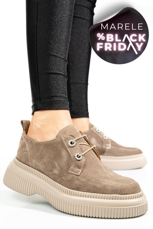 Pantofi bej piele naturala intoarsa 2s7751617sp