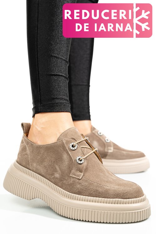Pantofi bej piele naturala intoarsa 2s7751617sp
