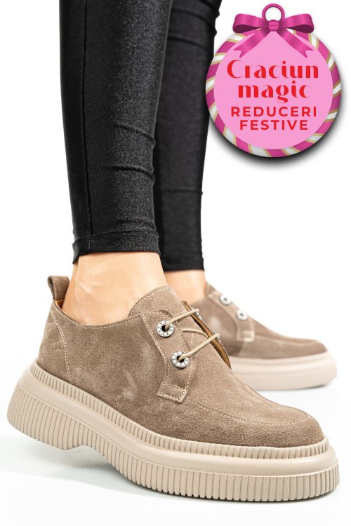 Pantofi bej piele naturala intoarsa 2s7751617sp