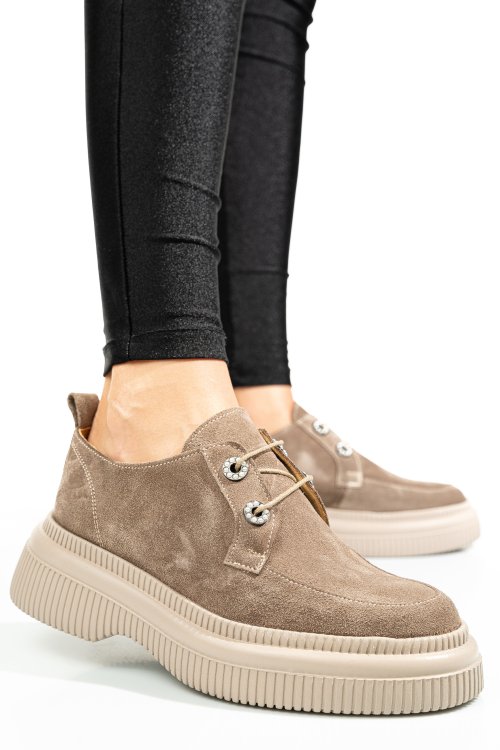 Pantofi bej piele naturala intoarsa 2s7751617sp