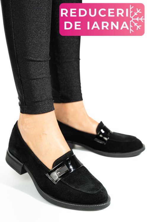 Mocasini negri piele naturala intoarsa 2s7751626sp
