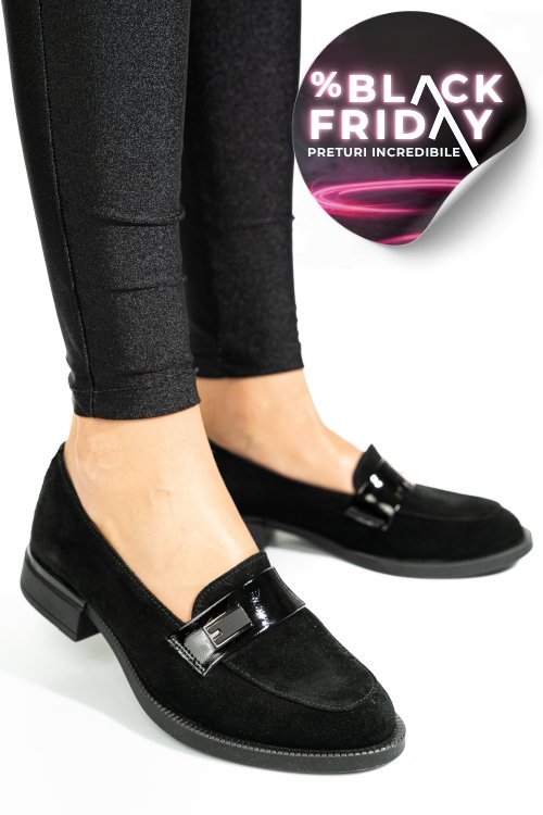 Mocasini negri piele naturala intoarsa 2s7751626sp