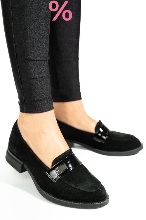 Mocasini negri piele naturala intoarsa 2s7751626sp