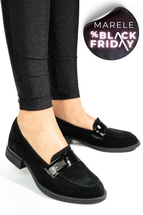 Mocasini negri piele naturala intoarsa 2s7751626sp