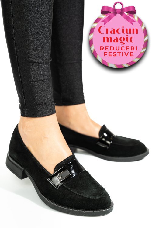 Mocasini negri piele naturala intoarsa 2s7751626sp