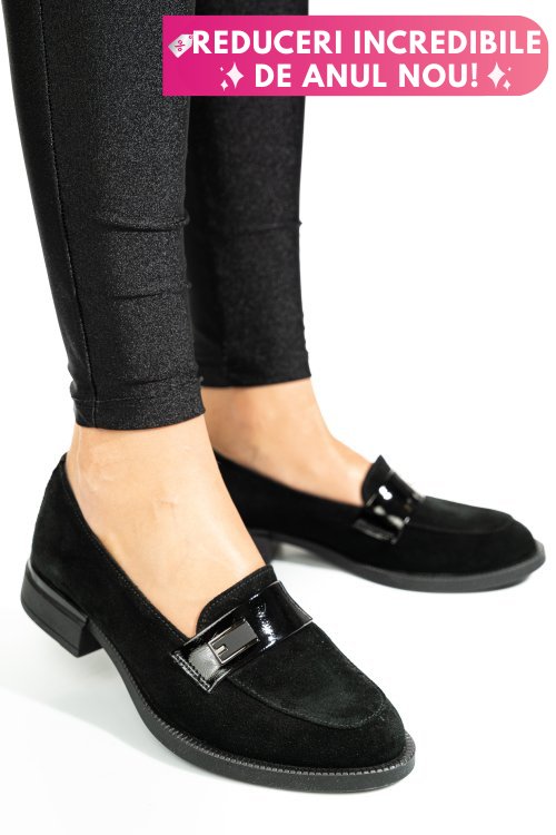 Mocasini negri piele naturala intoarsa 2s7751626sp