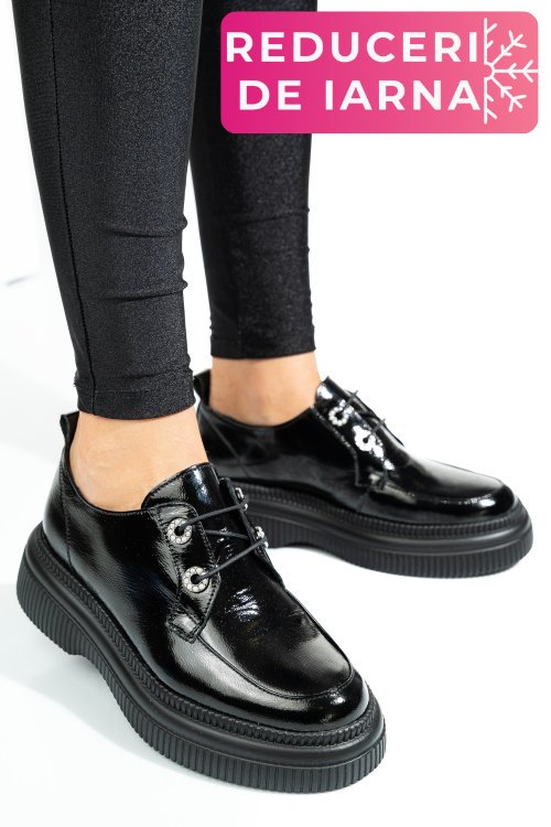 Pantofi negri piele naturala lacuita 2s7751617npk