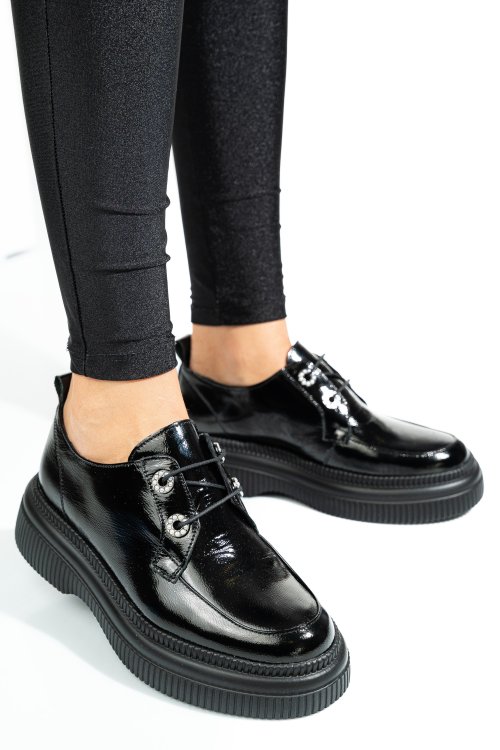 Pantofi negri piele naturala lacuita 2s7751617npk