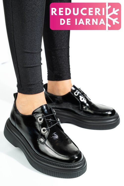 Pantofi negri piele naturala lacuita 2s7751617npk