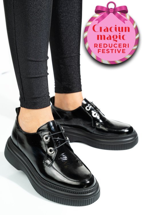 Pantofi negri piele naturala lacuita 2s7751617npk