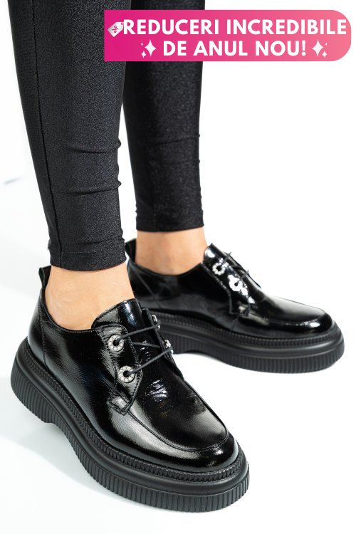 Pantofi negri piele naturala lacuita 2s7751617npk
