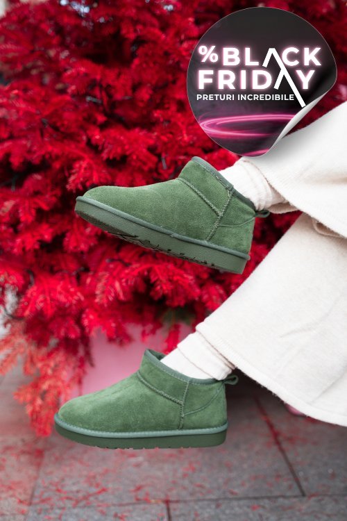 Ghete dama imblanite piele naturala intoarsa verde 1s771200