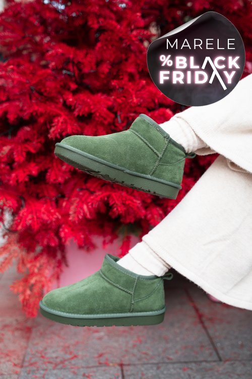 Ghete dama imblanite piele naturala intoarsa verde 1s771200