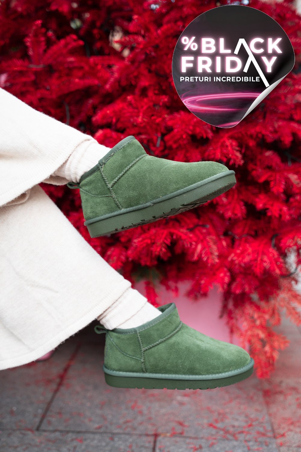 GHETE DAMA IMBLANITE PIELE NATURALA INTOARSA VERDE 1S771200