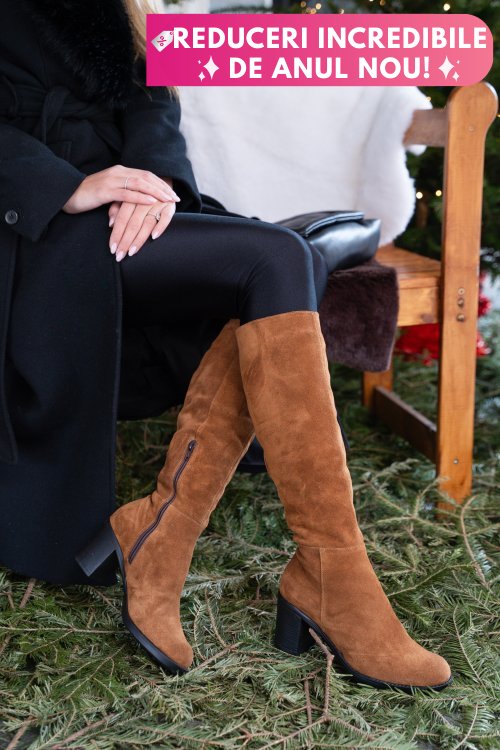 Cizme maro piele naturala intoarsa 8s7700