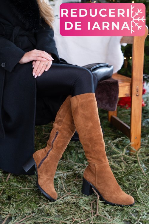 Cizme maro piele naturala intoarsa 8s7700