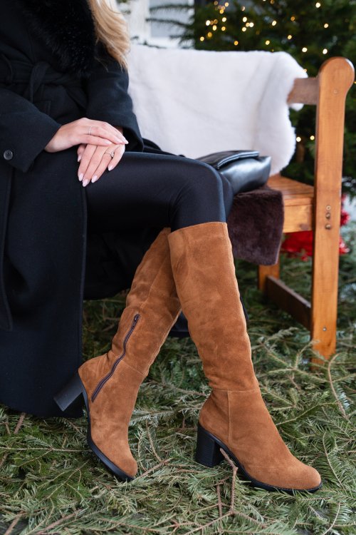 Cizme maro piele naturala intoarsa 8s7700