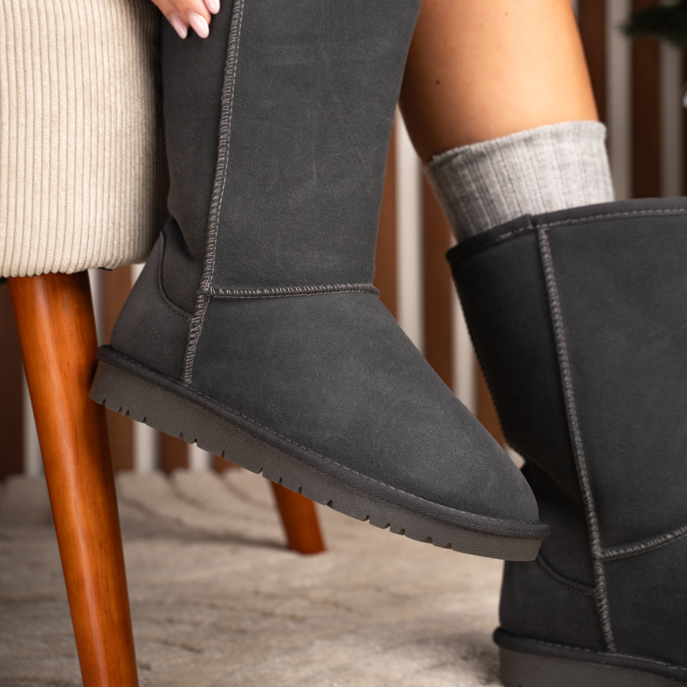 CIZME GRI PIELE NATURALA INTOARSA 5SP815