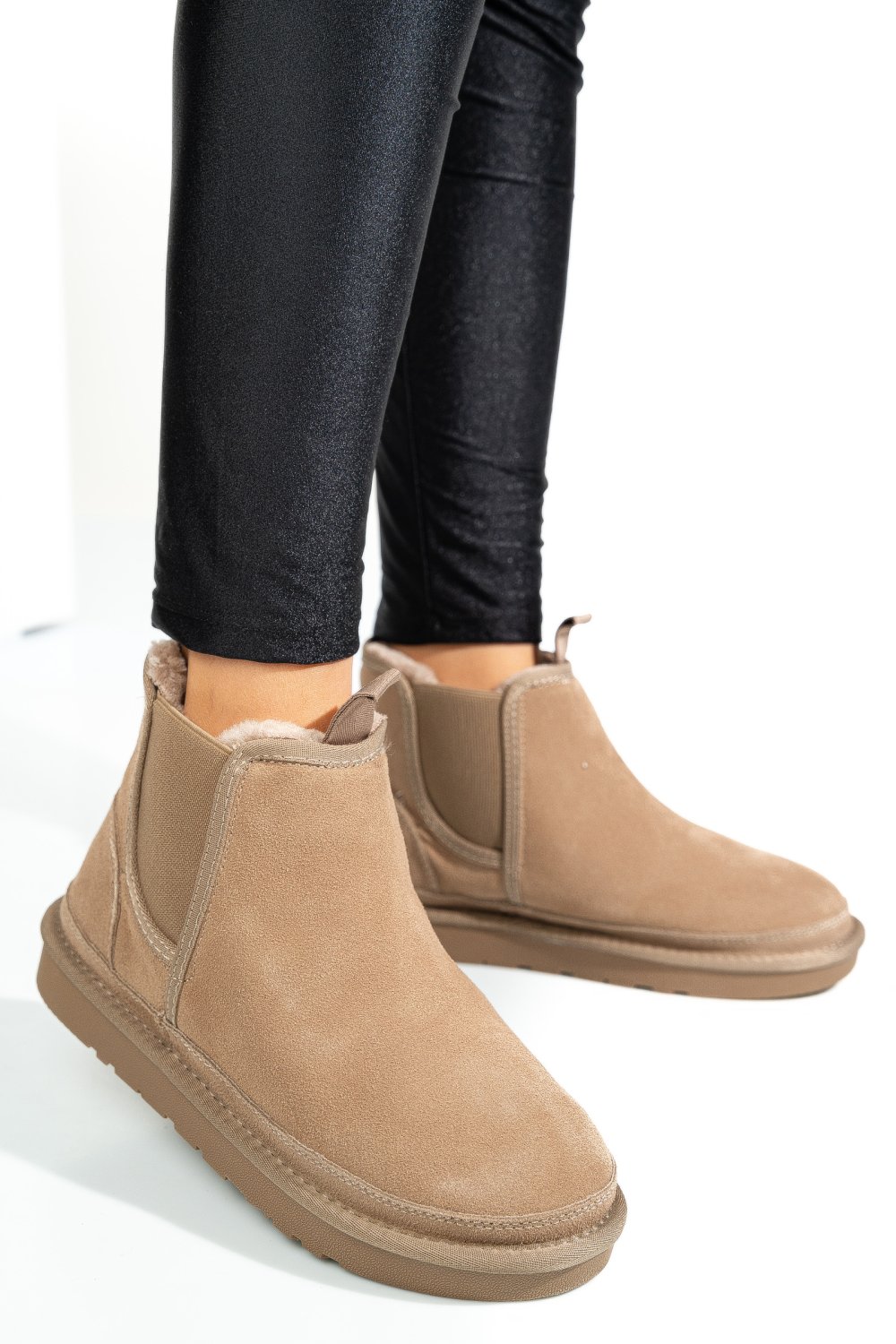 GHETE DAMA IMBLANITE PIELE NATURALA INTOARSA TAUPE 1S77208