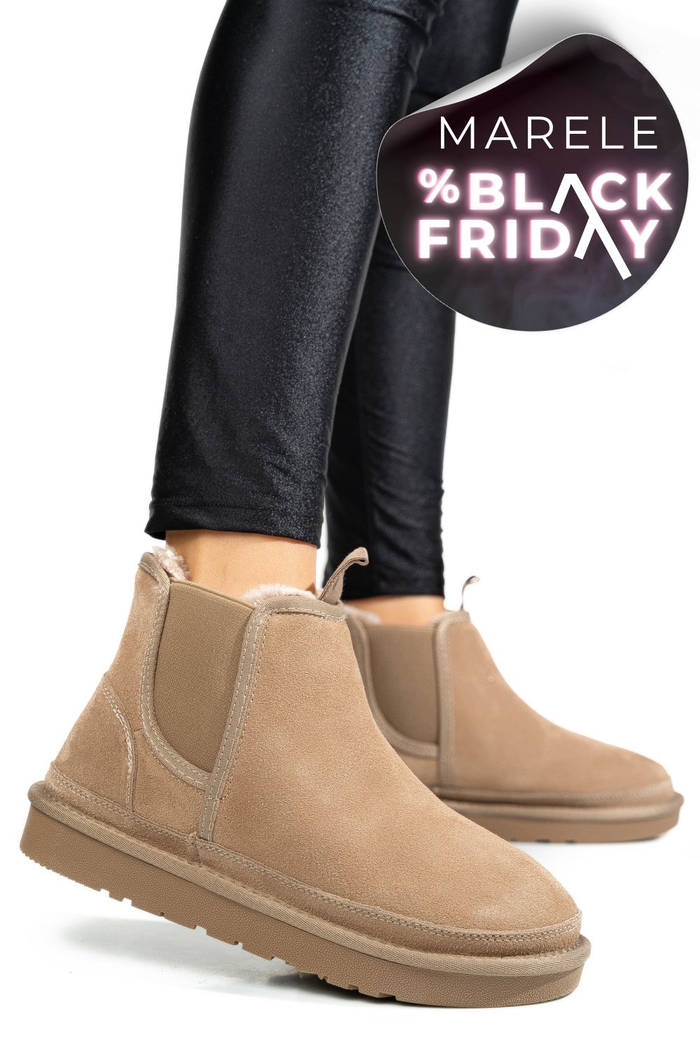 GHETE DAMA IMBLANITE PIELE NATURALA INTOARSA TAUPE 1S77208