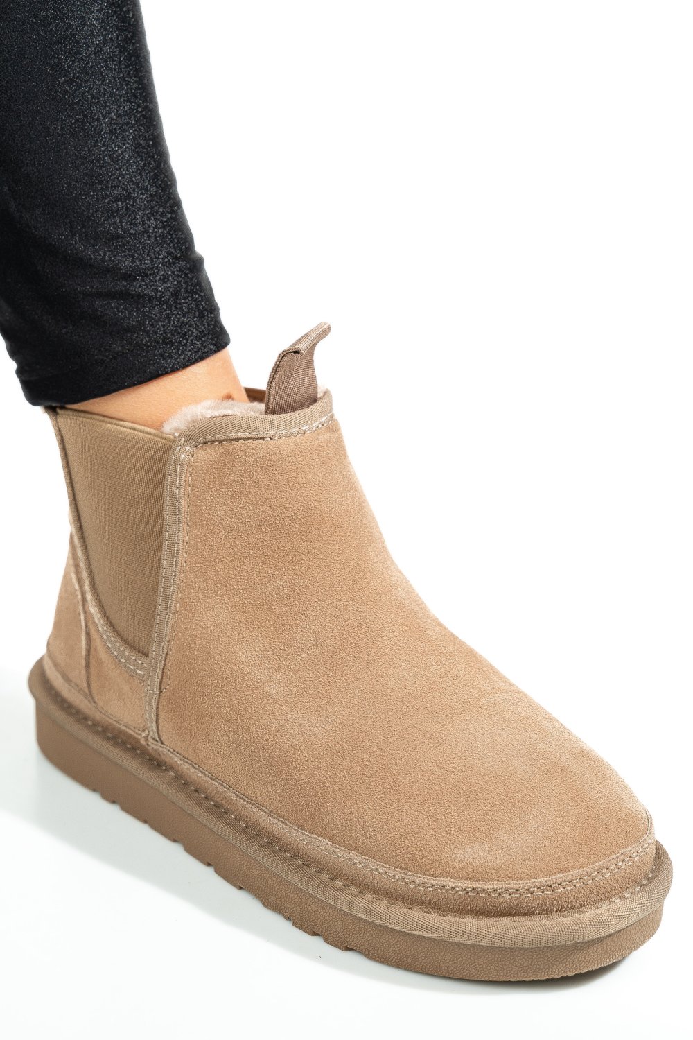 GHETE DAMA IMBLANITE PIELE NATURALA INTOARSA TAUPE 1S77208