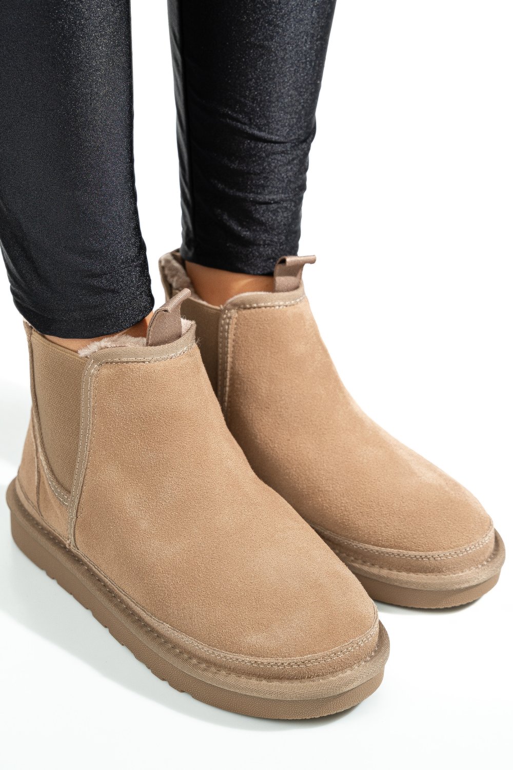 GHETE DAMA IMBLANITE PIELE NATURALA INTOARSA TAUPE 1S77208