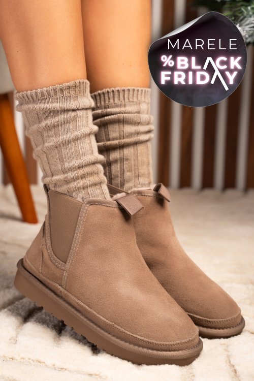 Ghete dama imblanite piele naturala intoarsa taupe 1s77208