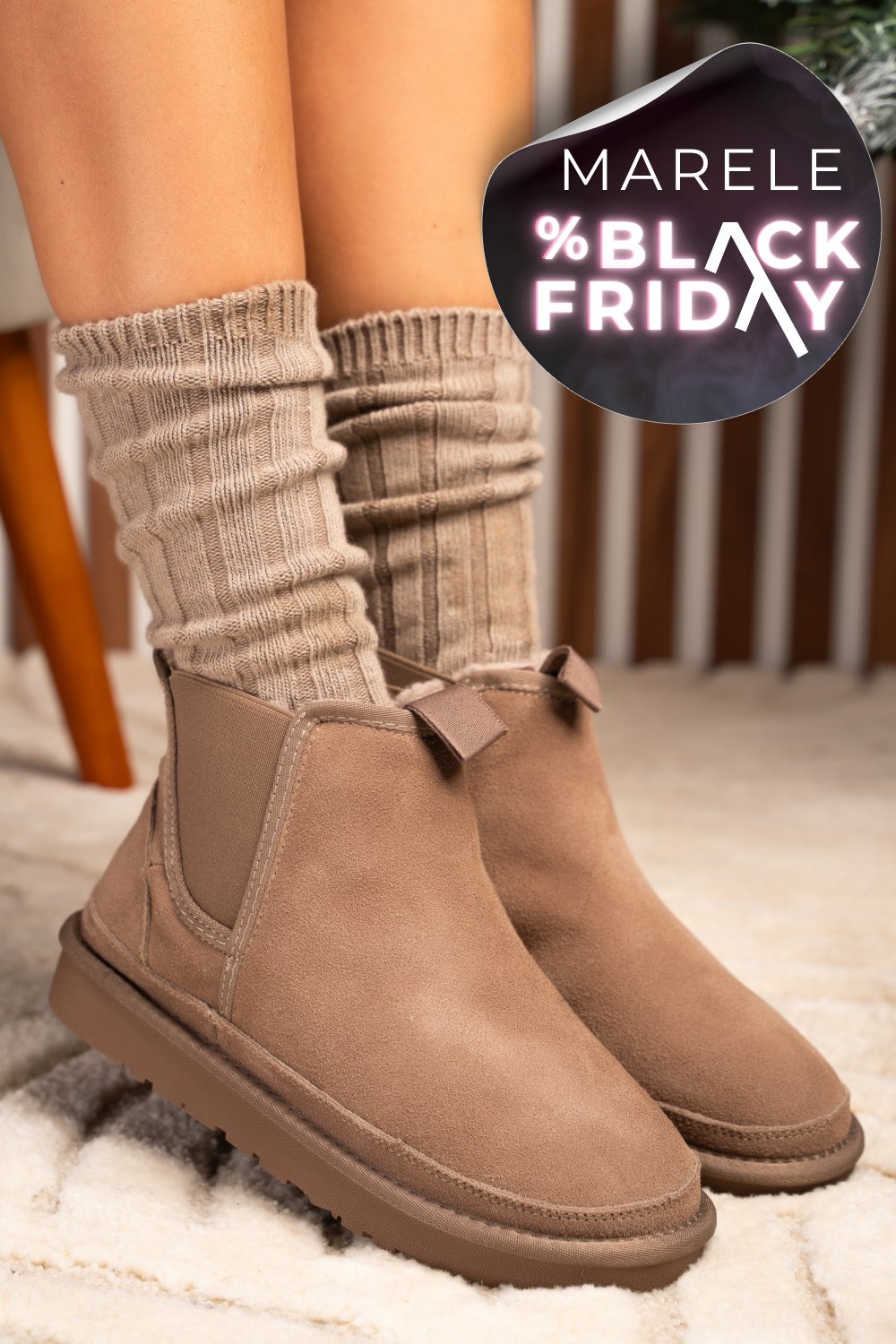 GHETE DAMA IMBLANITE PIELE NATURALA INTOARSA TAUPE 1S77208