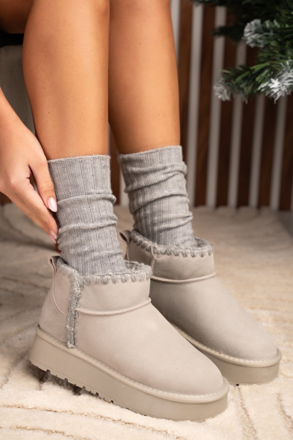 SOPRANI COUTURE, CIZME GRI PIELE NATURALA INTOARSA SCW421P19