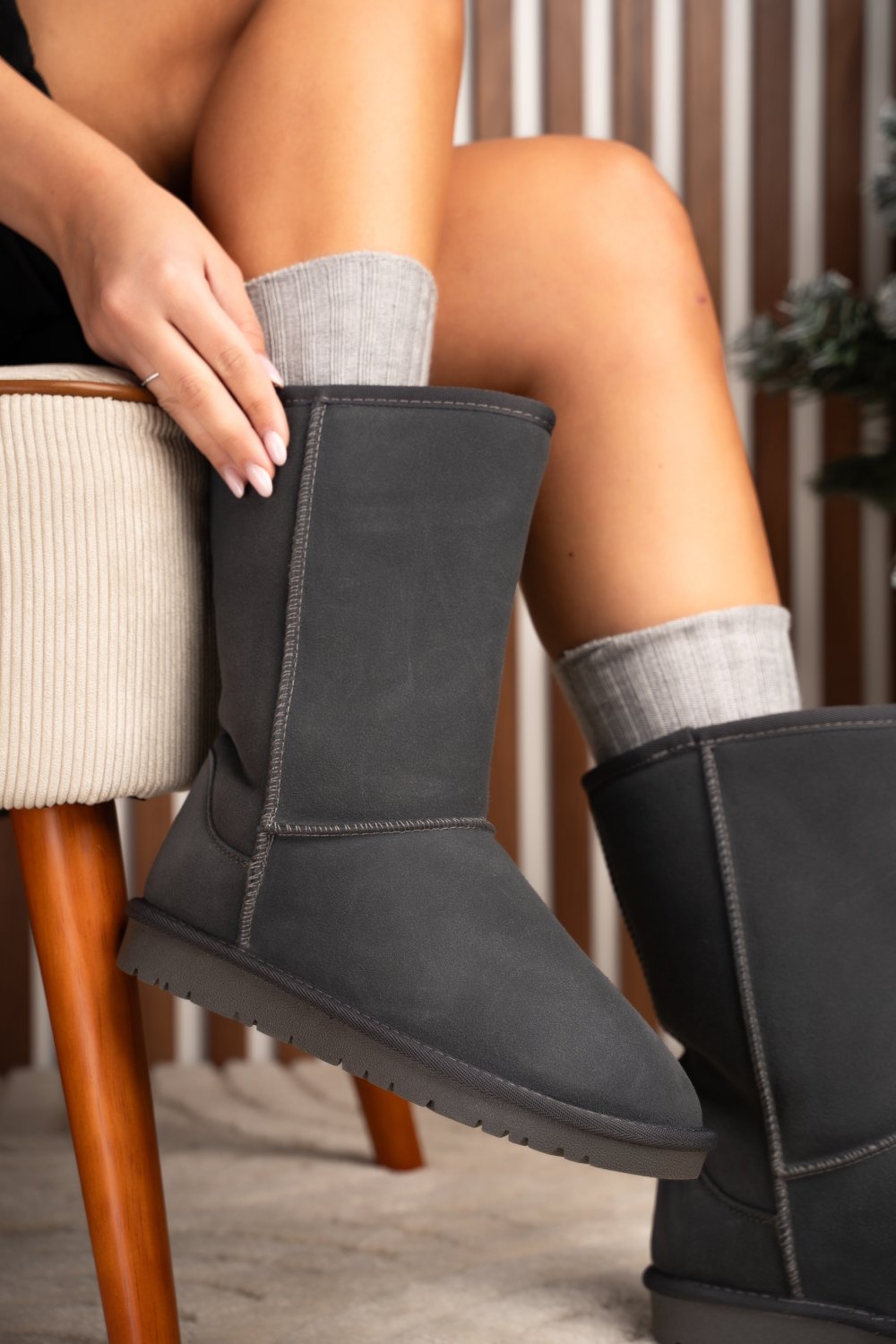 CIZME GRI PIELE NATURALA INTOARSA 5SP815