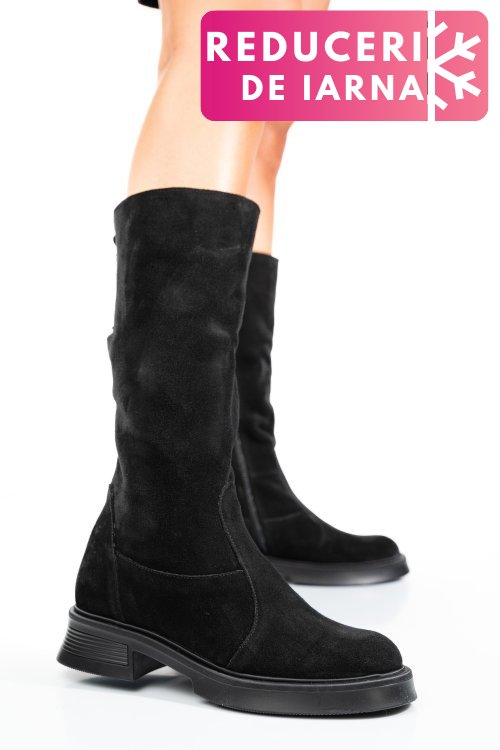 Cizme negre piele naturala intoarsa 8s7708
