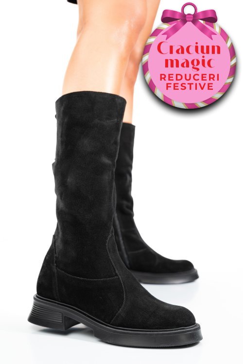 Cizme negre piele naturala intoarsa 8s7708