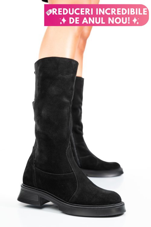 Cizme negre piele naturala intoarsa 8s7708