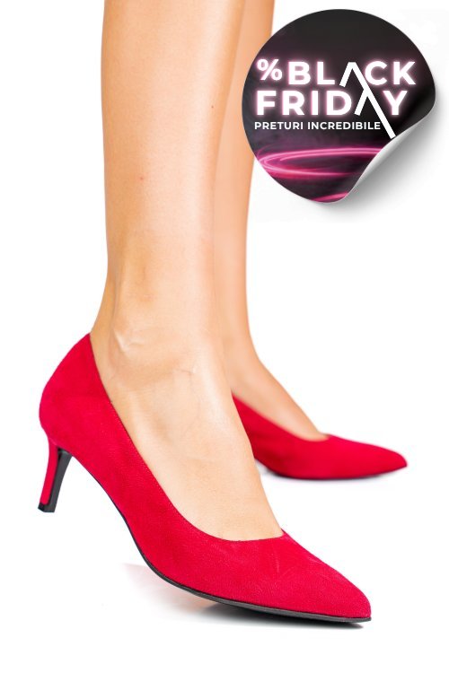 Pantofi dama guban piele naturala intoarsa magenta 3s77514