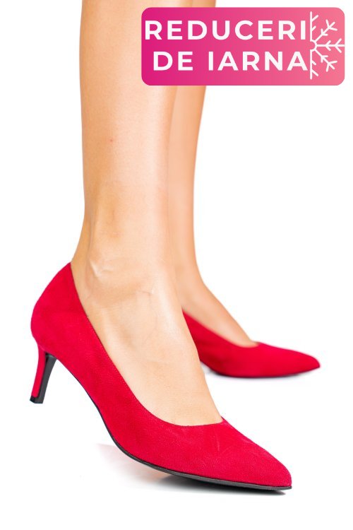 Pantofi dama guban piele naturala intoarsa magenta 3s77514