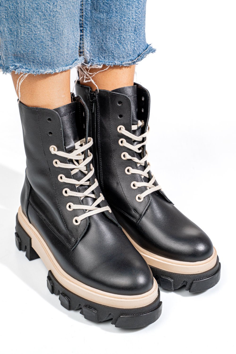 GHETE NEGRU BEJ PIELE NATURALA 1S7724