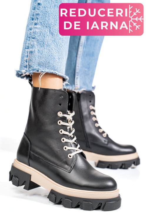 Ghete negru bej piele naturala 1s7724