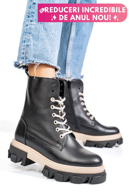 Ghete negru bej piele naturala 1s7724