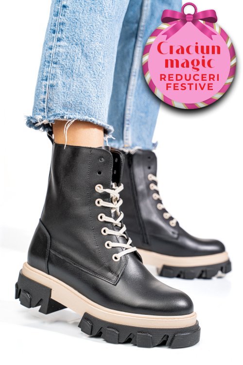 Ghete negru bej piele naturala 1s7724