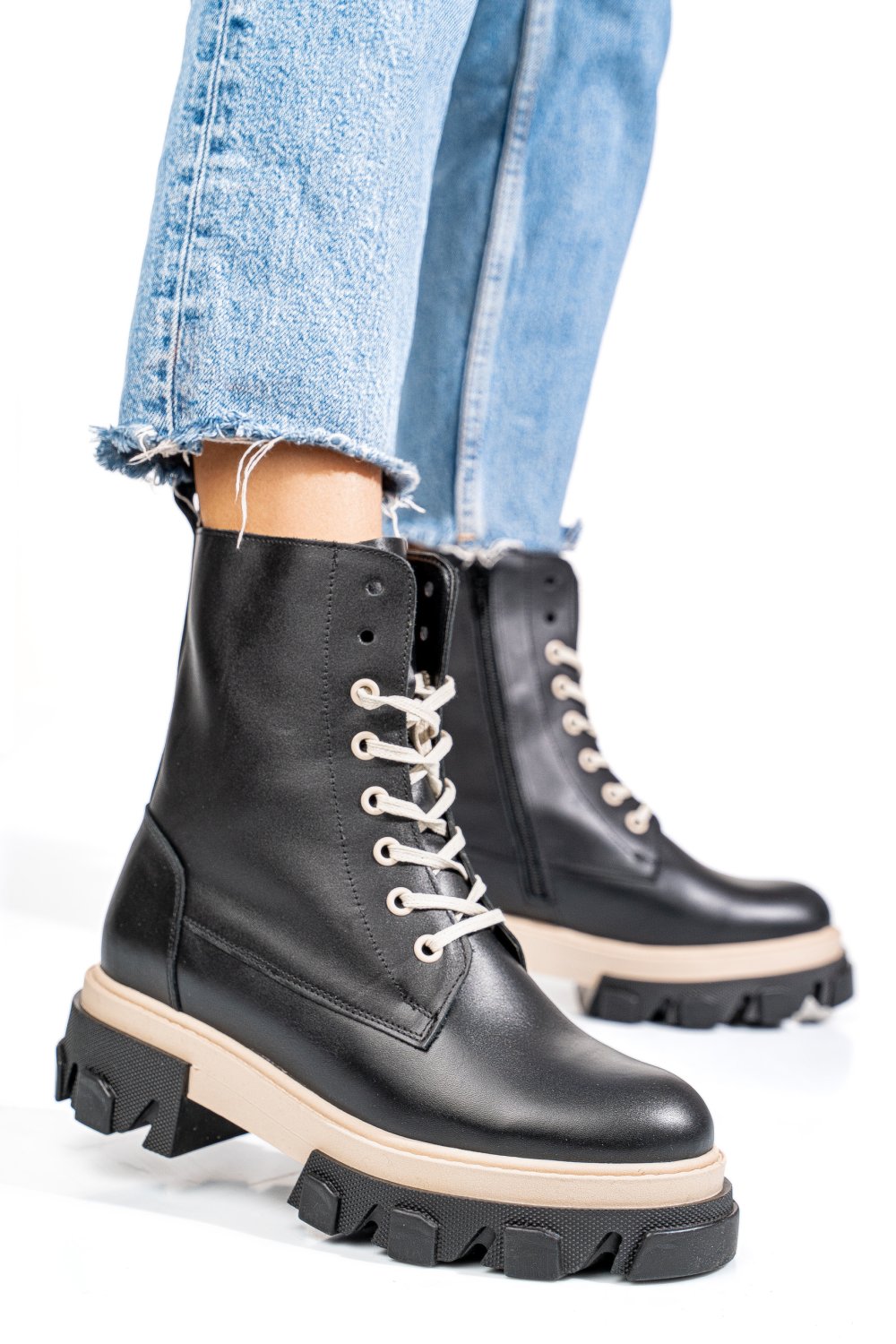 GHETE NEGRU BEJ PIELE NATURALA 1S7724