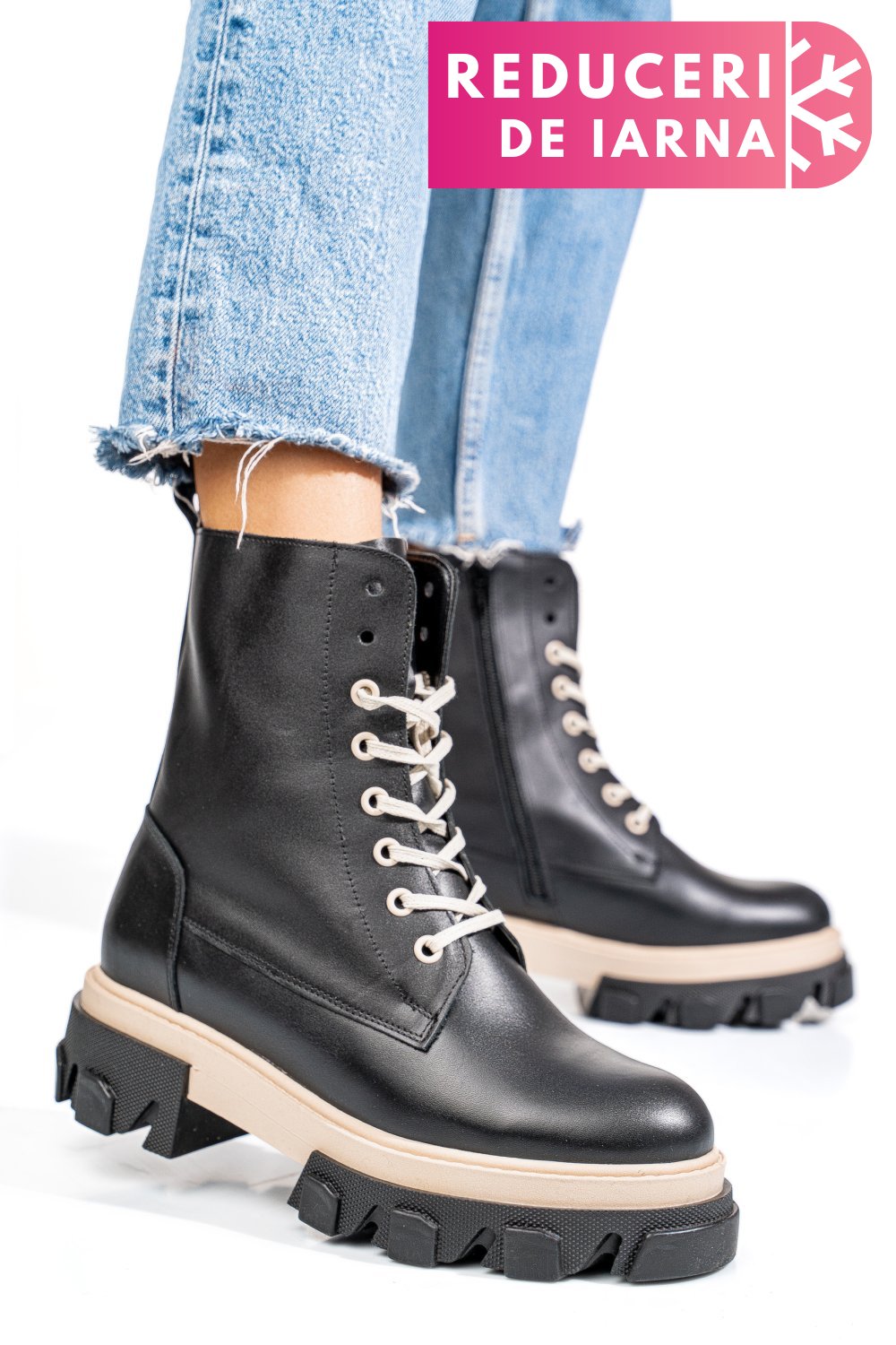 GHETE NEGRU BEJ PIELE NATURALA 1S7724