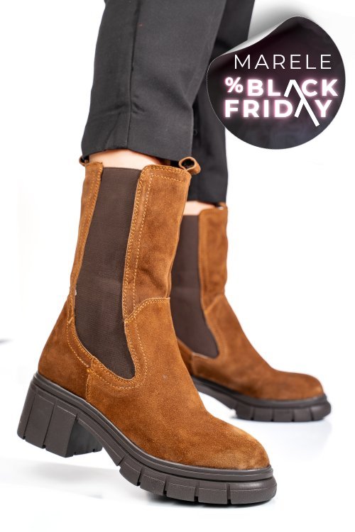 Ghete maro piele naturala intoarsa 1s770603