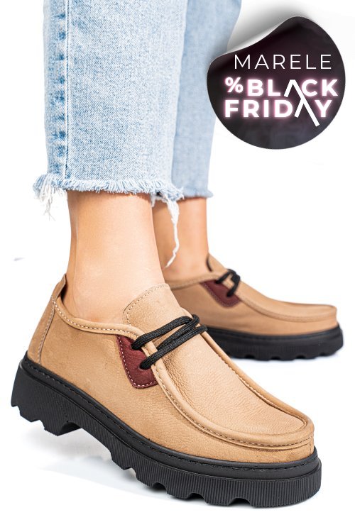 Pantofi taupe piele naturala nabuk apckd-9524