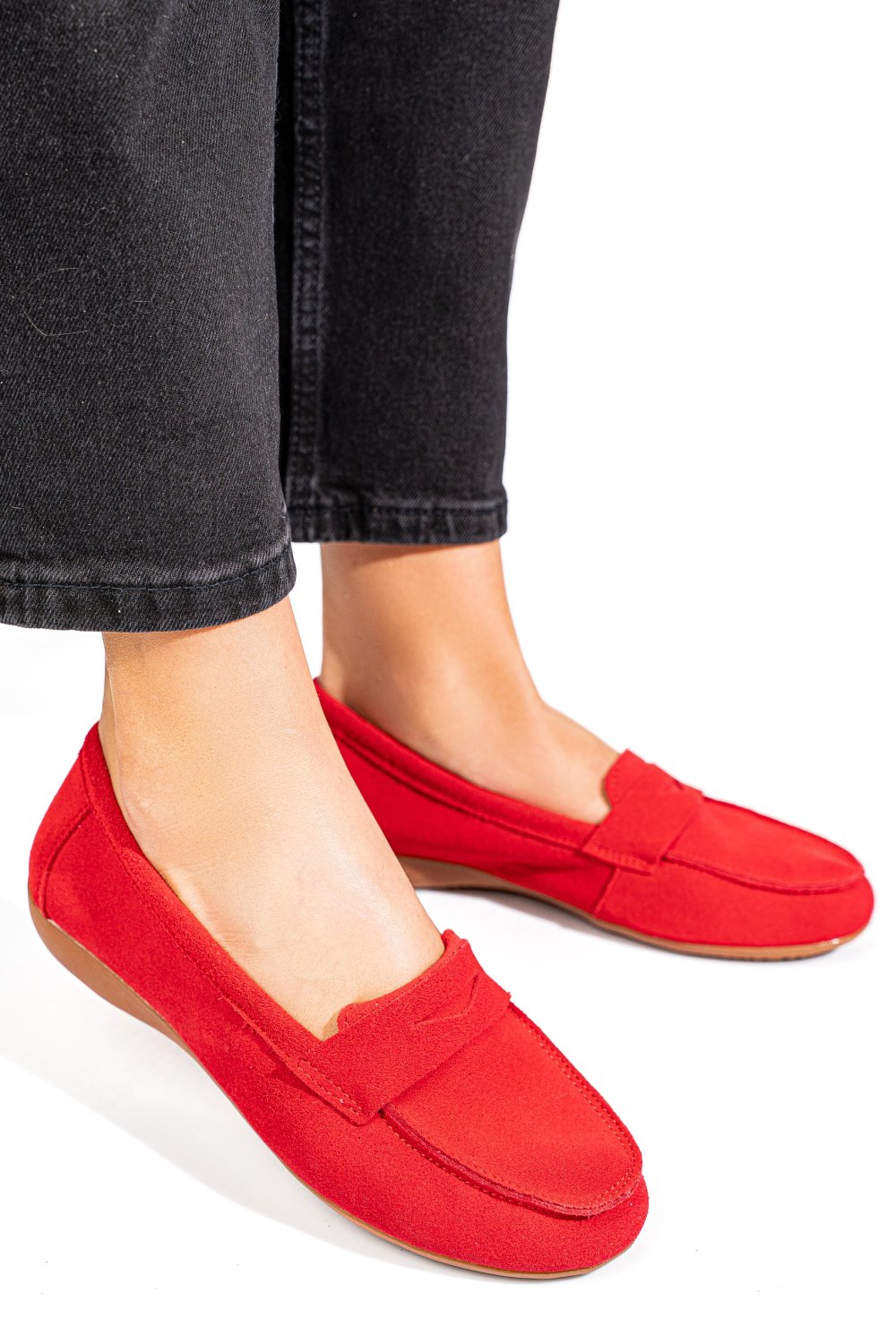 MOCASINI ROSII PIELE NATURALA INTOARSA FSP003634