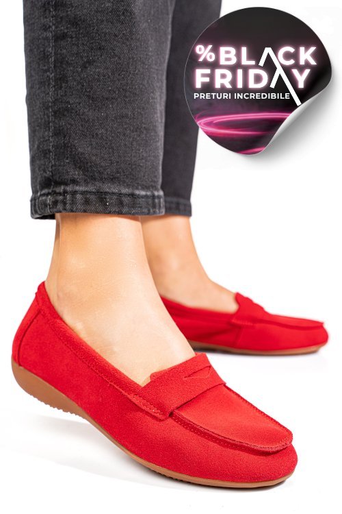 Mocasini rosii piele naturala intoarsa fsp003634