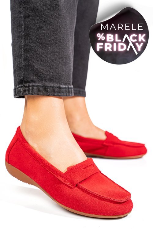 Mocasini rosii piele naturala intoarsa fsp003634