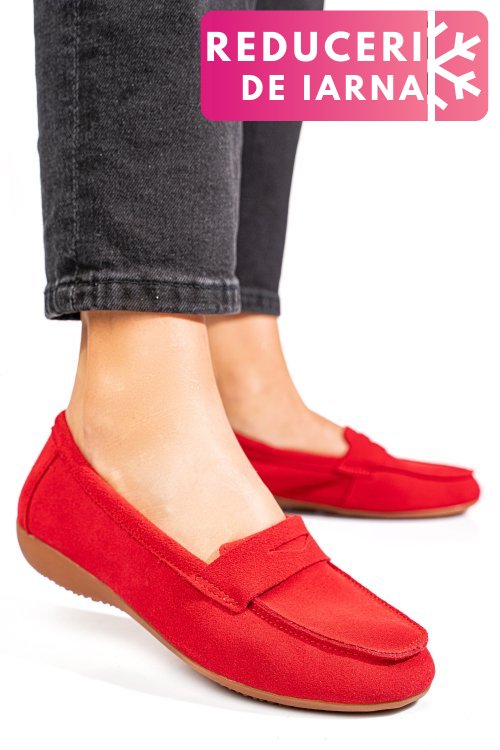 Mocasini rosii piele naturala intoarsa fsp003634